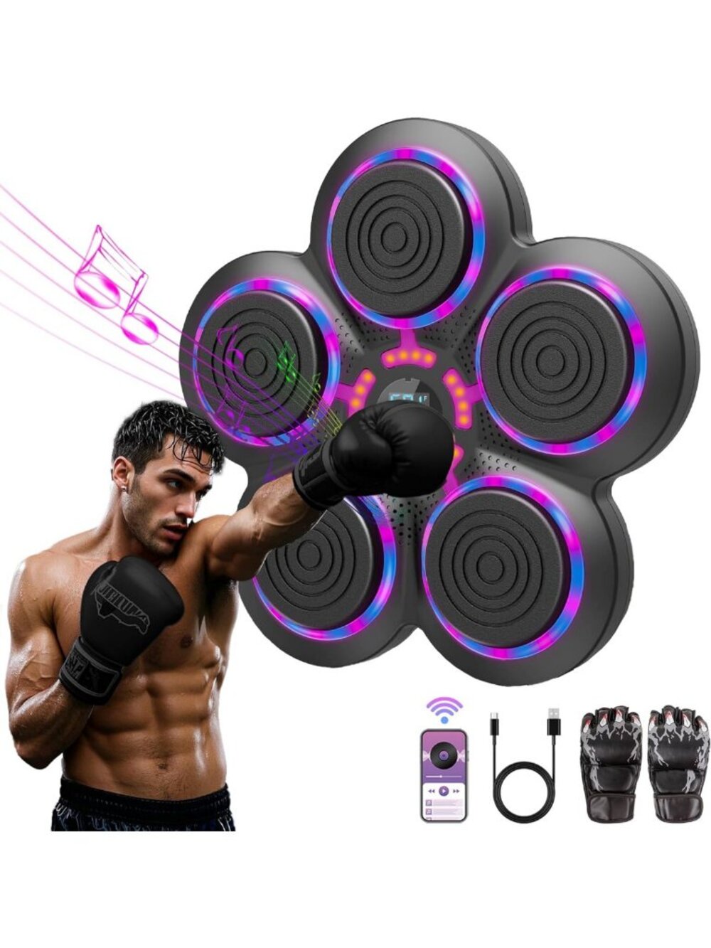 Smart Bluetooth Boxing Trainer with Gloves - Wall Mount Fitness Machine for Home